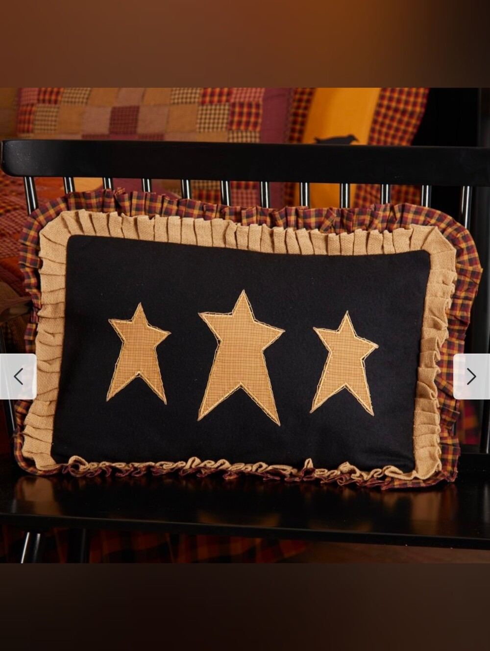 Heritage Farms Black Burgundy Mustard Primitive Stars 14 " X 22" Throw Pillow